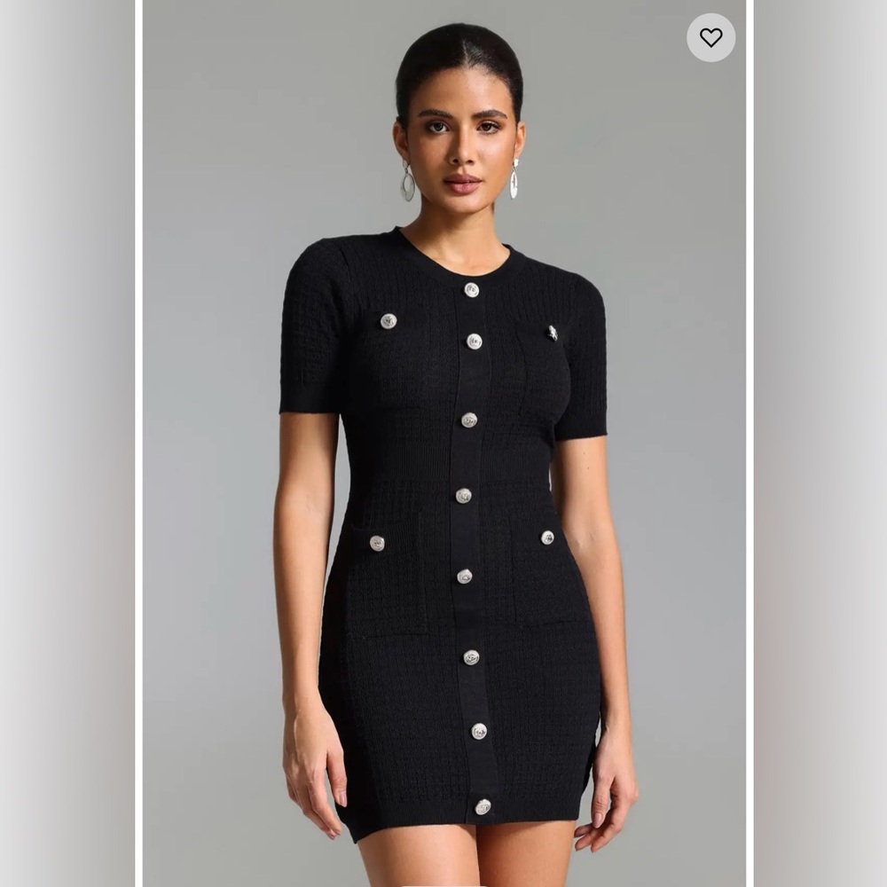 Black button down knitted dress